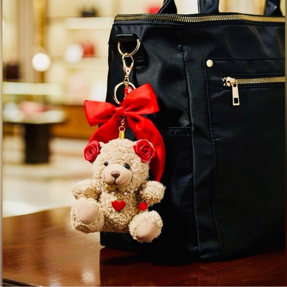 Teddy Bear Charm Rose Bag Charm